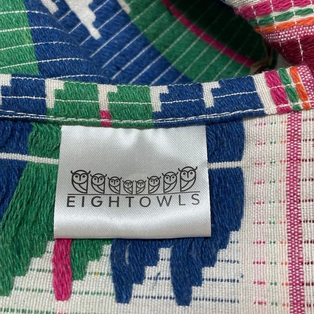 Eightowls‎ Geometric Aztec Southwest Woven Table Runner Blue Green Tassels Boho